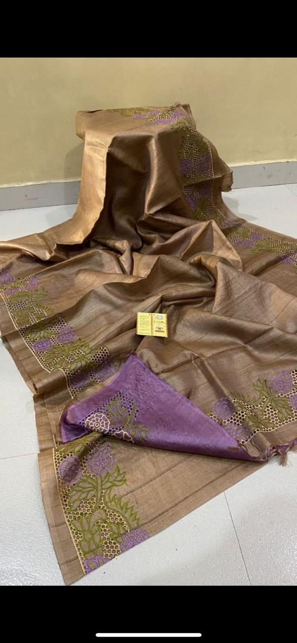 Silk Mark Certified Pure Tussar Cutwork saris