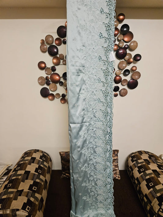 Pastel Green Single Tone Cutwork Embroidery Sari in Premium Super Soft Imported Satin Fabric With running blouse