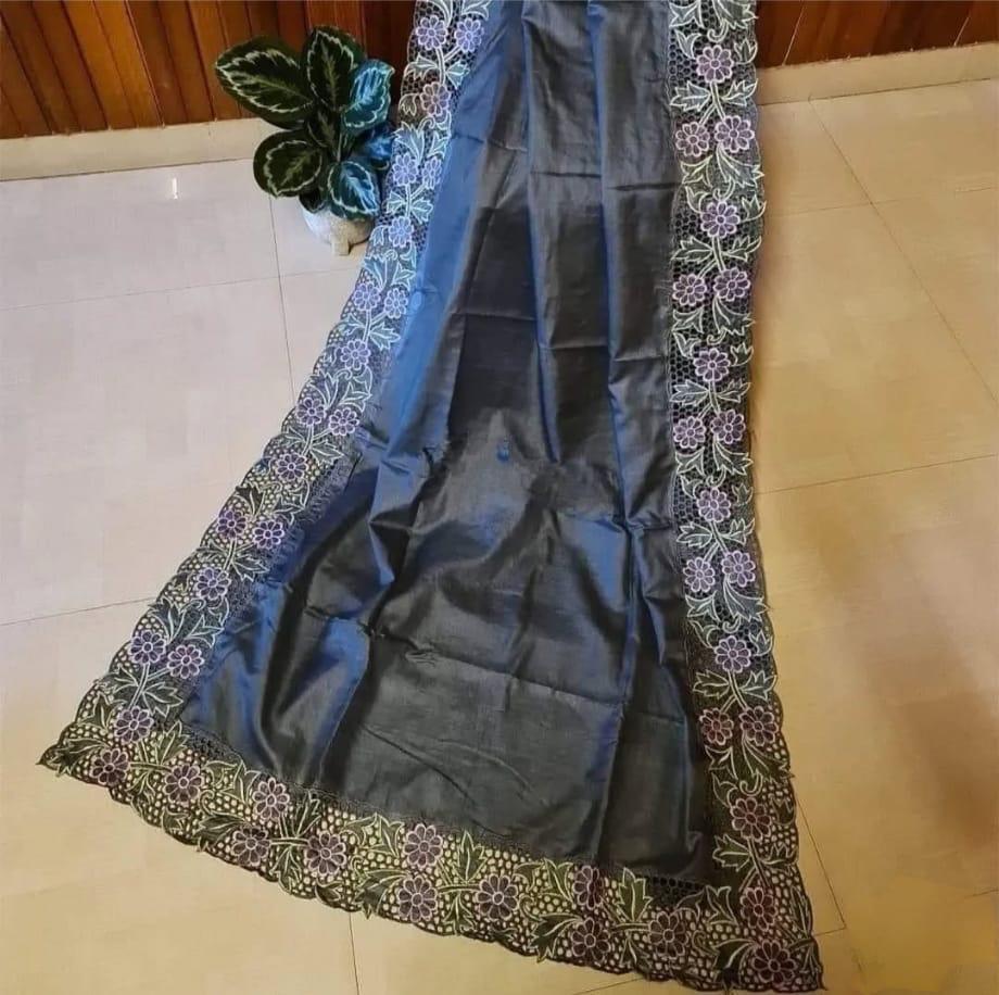 Silk Mark Certified Pure Tussar Cutwork saris