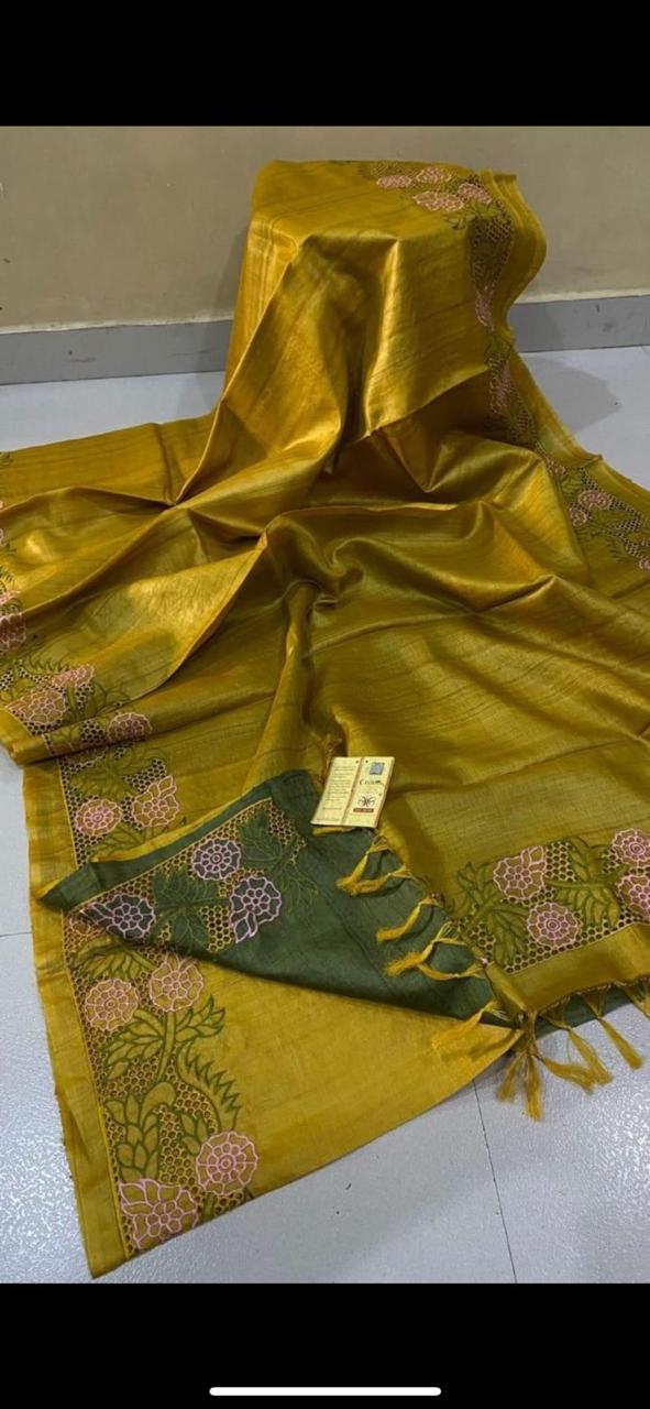 Silk Mark Certified Pure Tussar Cutwork saris