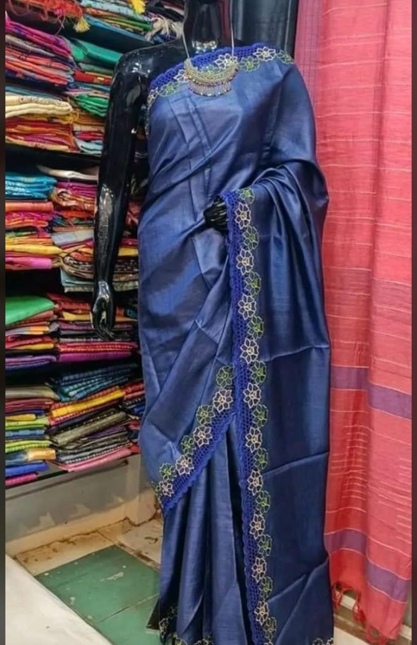 Silk Mark Certified Pure Tussar Cutwork saris