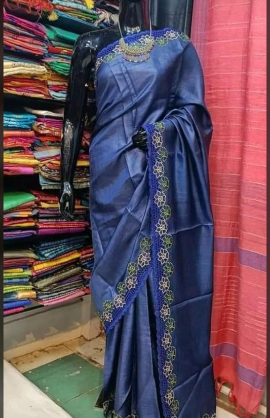 Silk Mark Certified Pure Tussar Cutwork saris