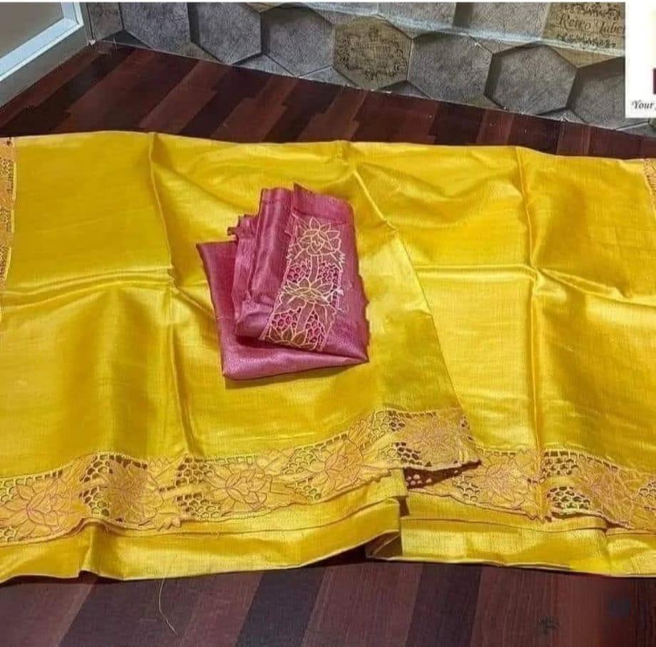 Silk Mark Certified Pure Tussar Cutwork saris