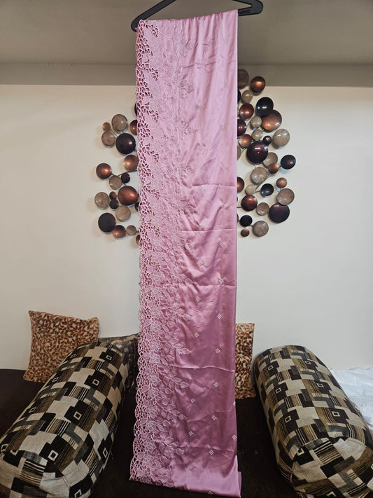 Baby Pink Single Tone Cutwork Embroidery Sari in Premium Super Soft Imported Satin Fabric  With designerwear blouse
